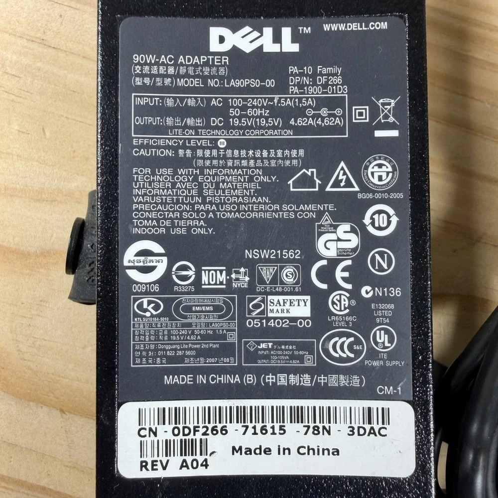 Dell AC Adapter 90W Black LA90PS0-00 19.5V 4.62A PA-10 Family Charger